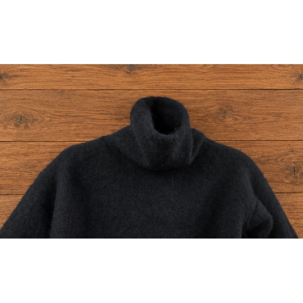 90s Y2K Black Wool Cropped Moda International Boxy Turtleneck Top - Picture 2 of 7
